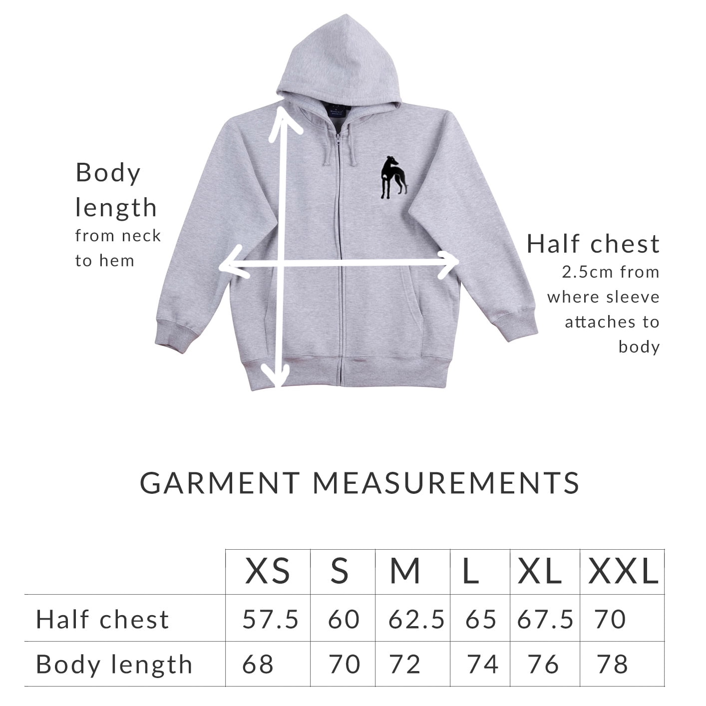 Hoodie garment size chart